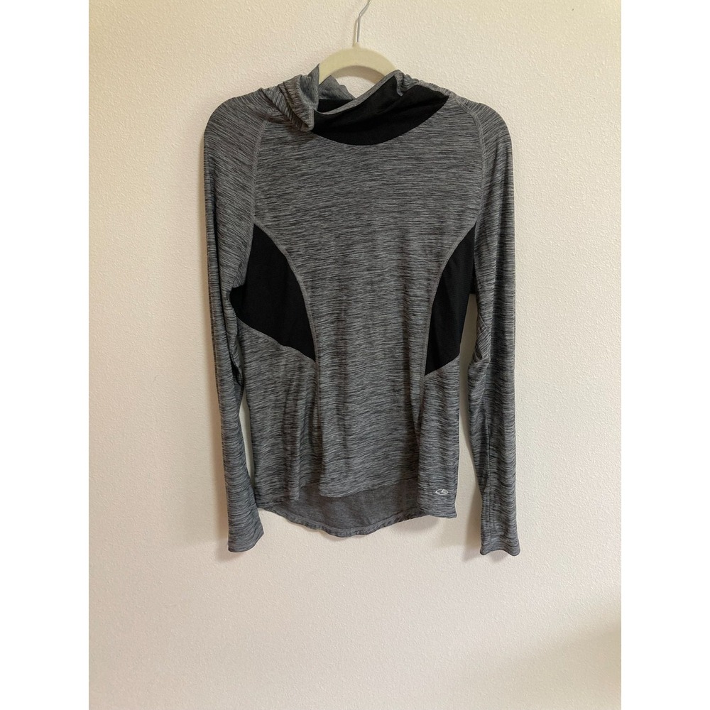 Champion Duo Dry Hooded Gray Pullover Shirt Women Size Small‎ Long Sleeve Pocket